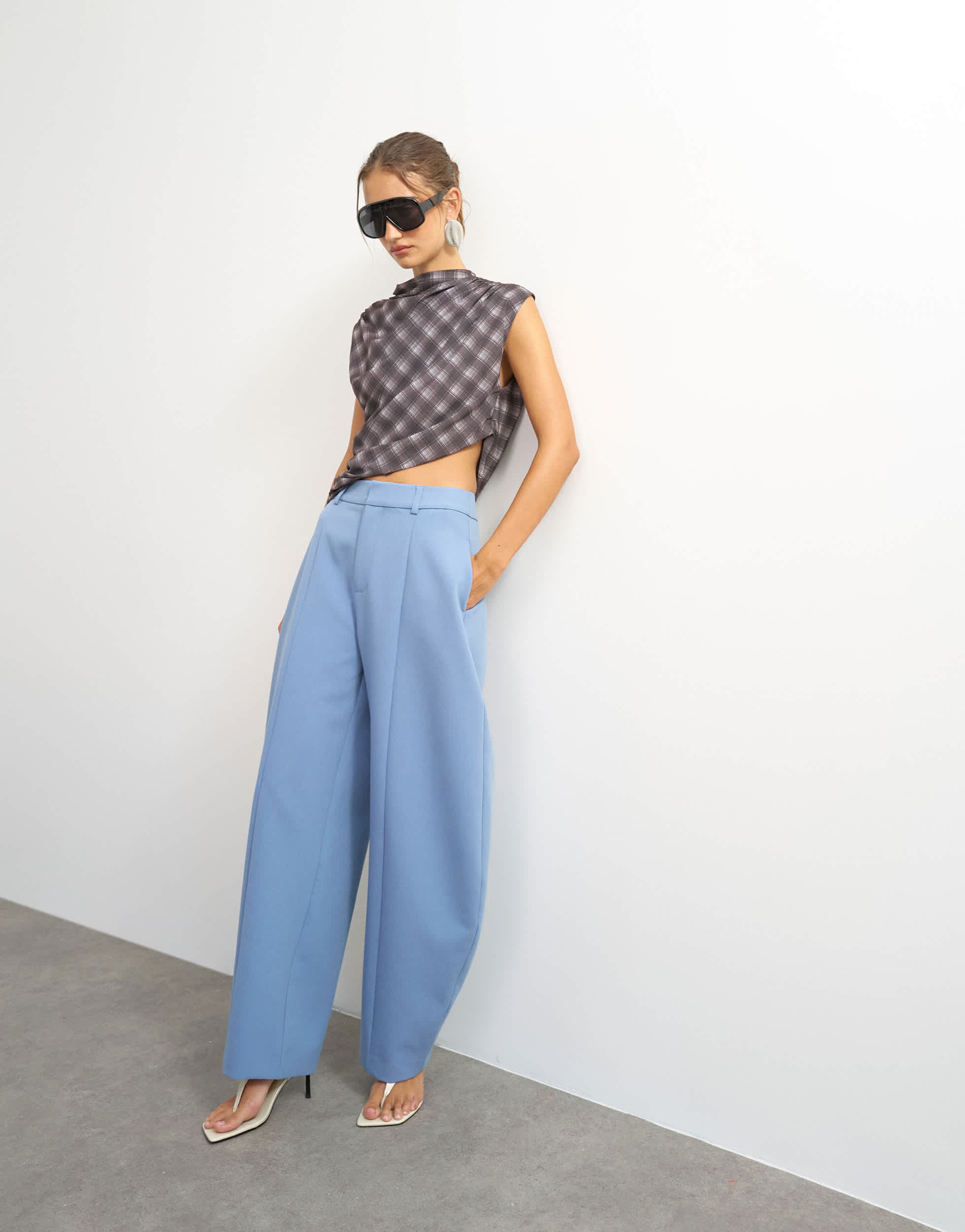 Topshop co ord barrel leg trouser in blue