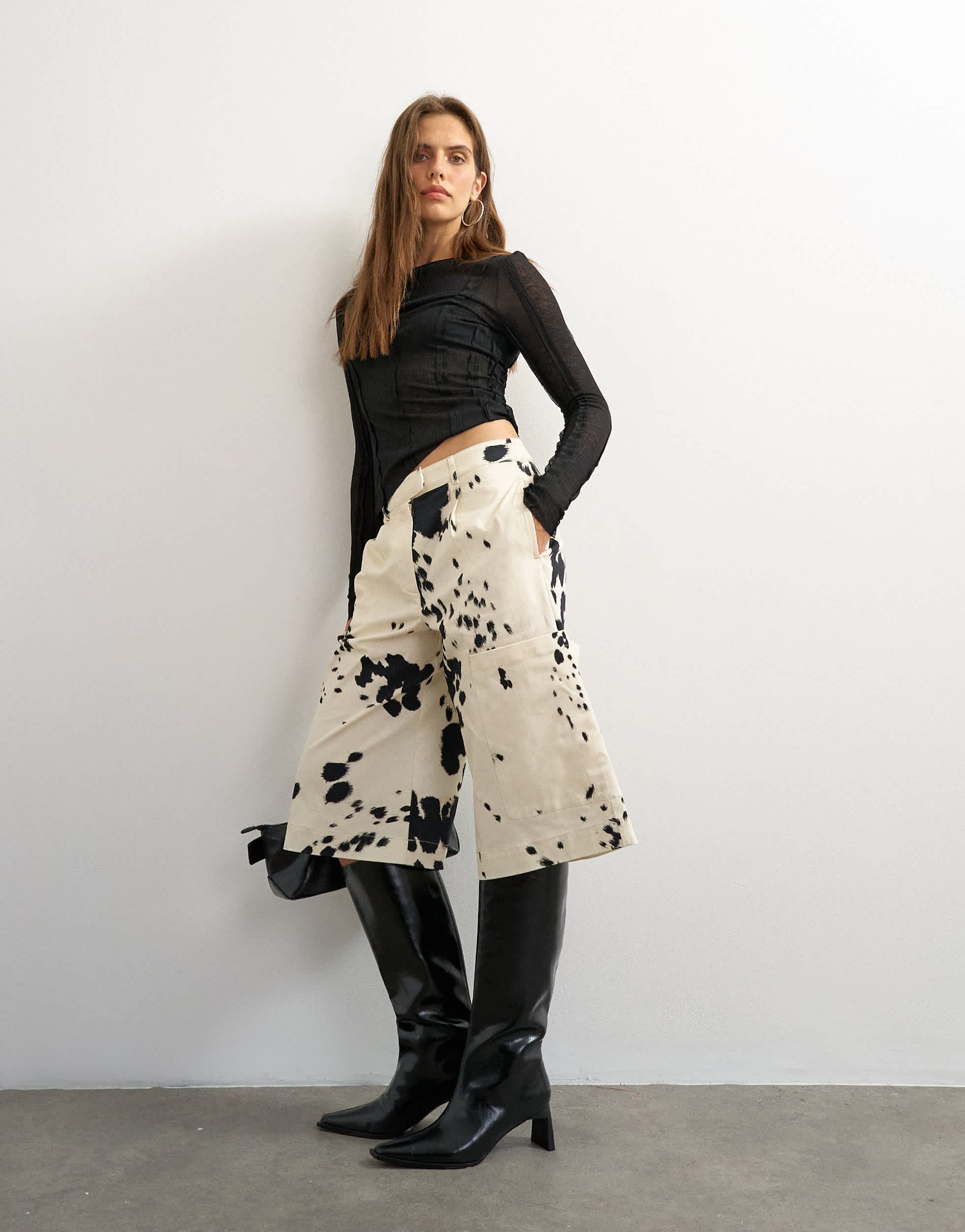 Topshop longline bermuda short in ink smudge
