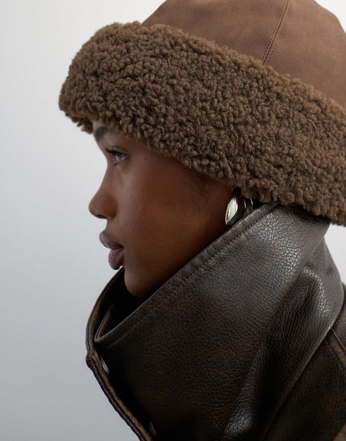Topshop Honor shearling turn up hat in chocolate