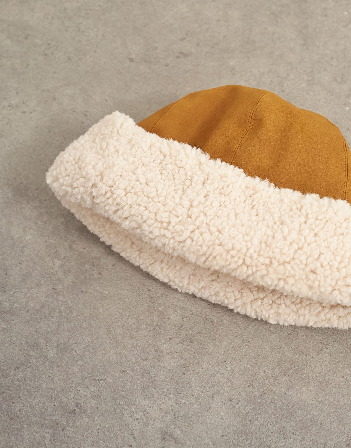 Topshop Honor shearling turn up hat in tan and off white