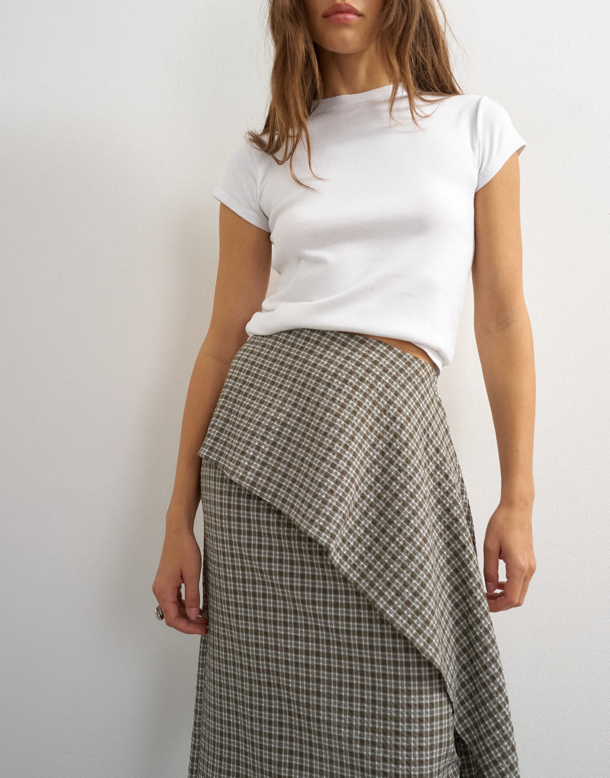 Topshop drape detail maxi skirt in green check