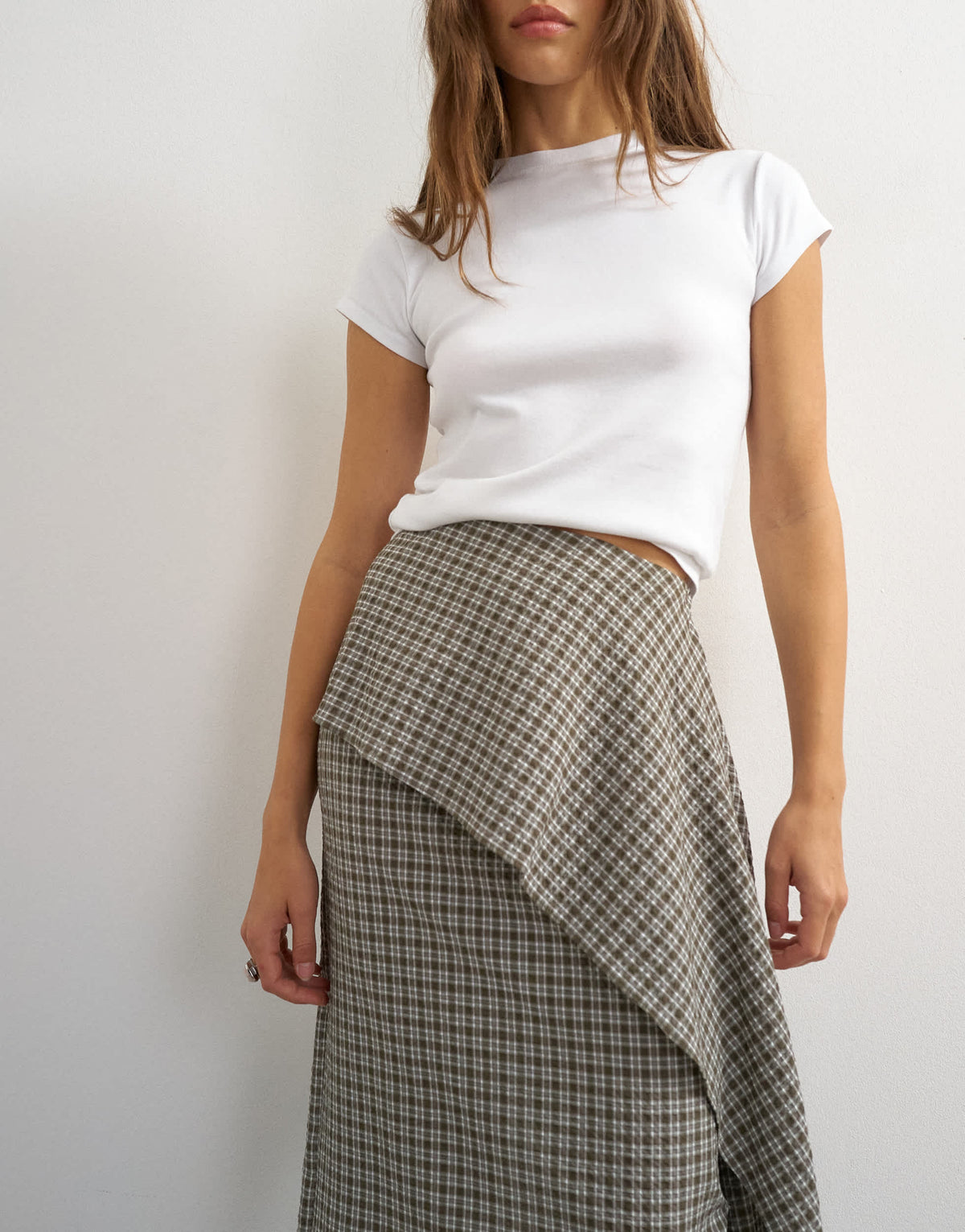 Topshop drape detail maxi skirt in green check