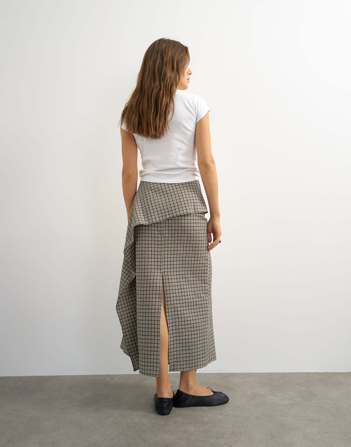 Topshop drape detail maxi skirt in green check