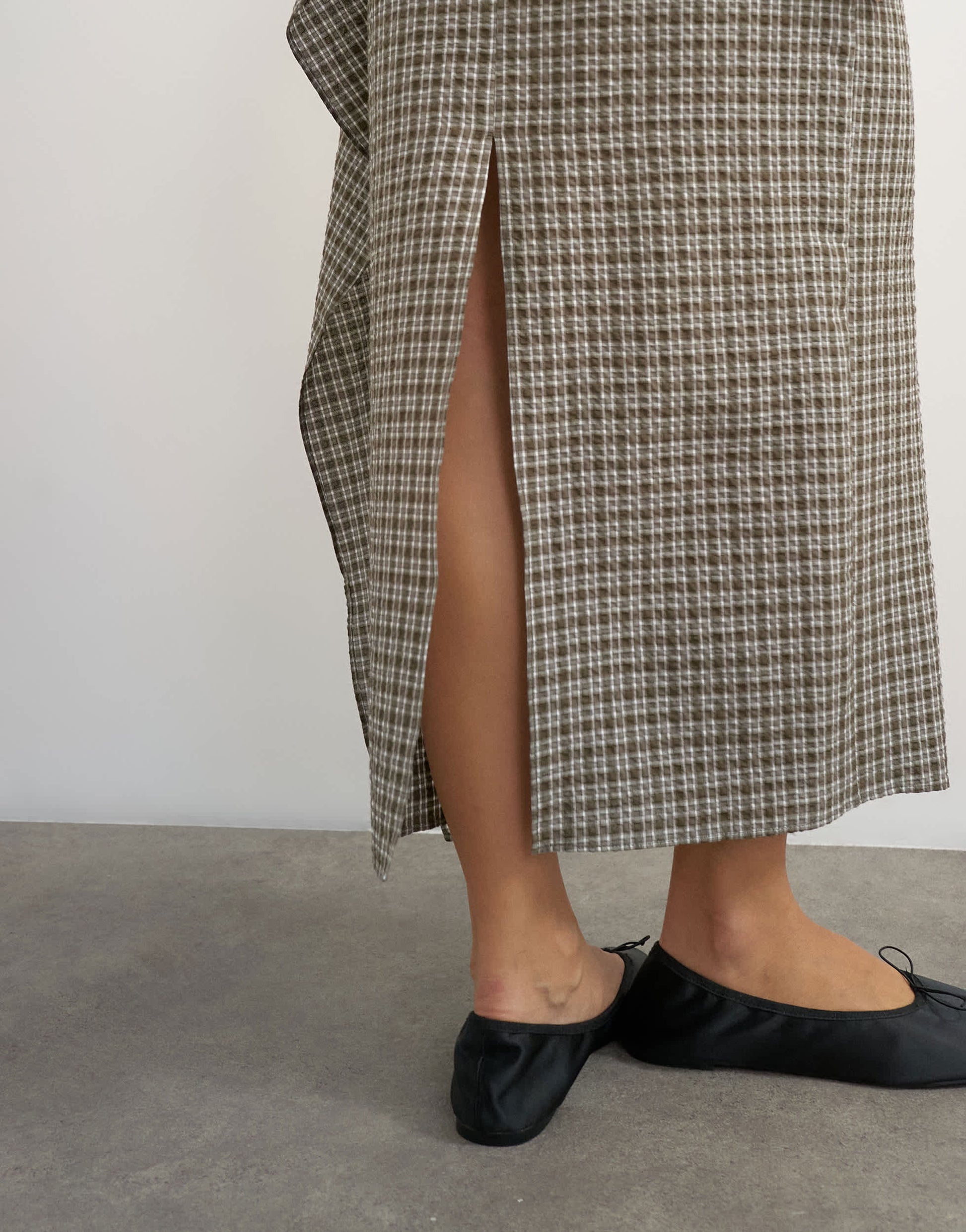 Topshop drape detail maxi skirt in green check