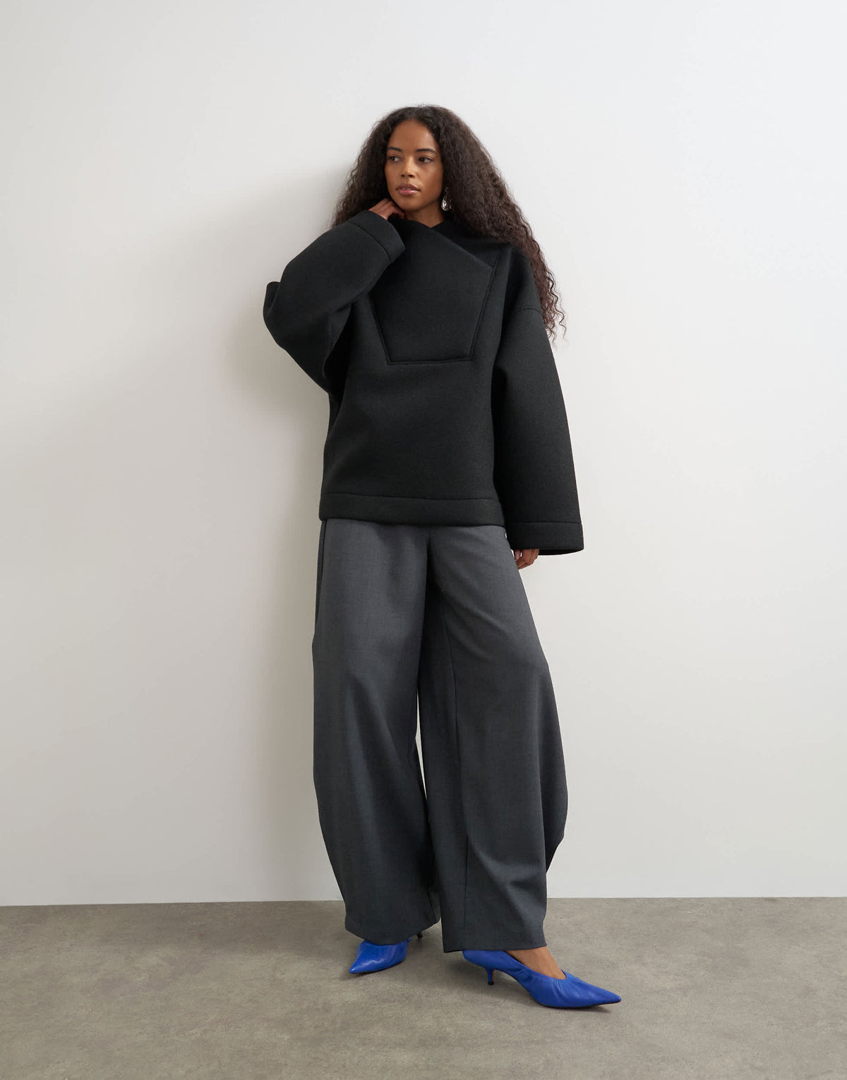 Topshop borg wrap neck sweat in black