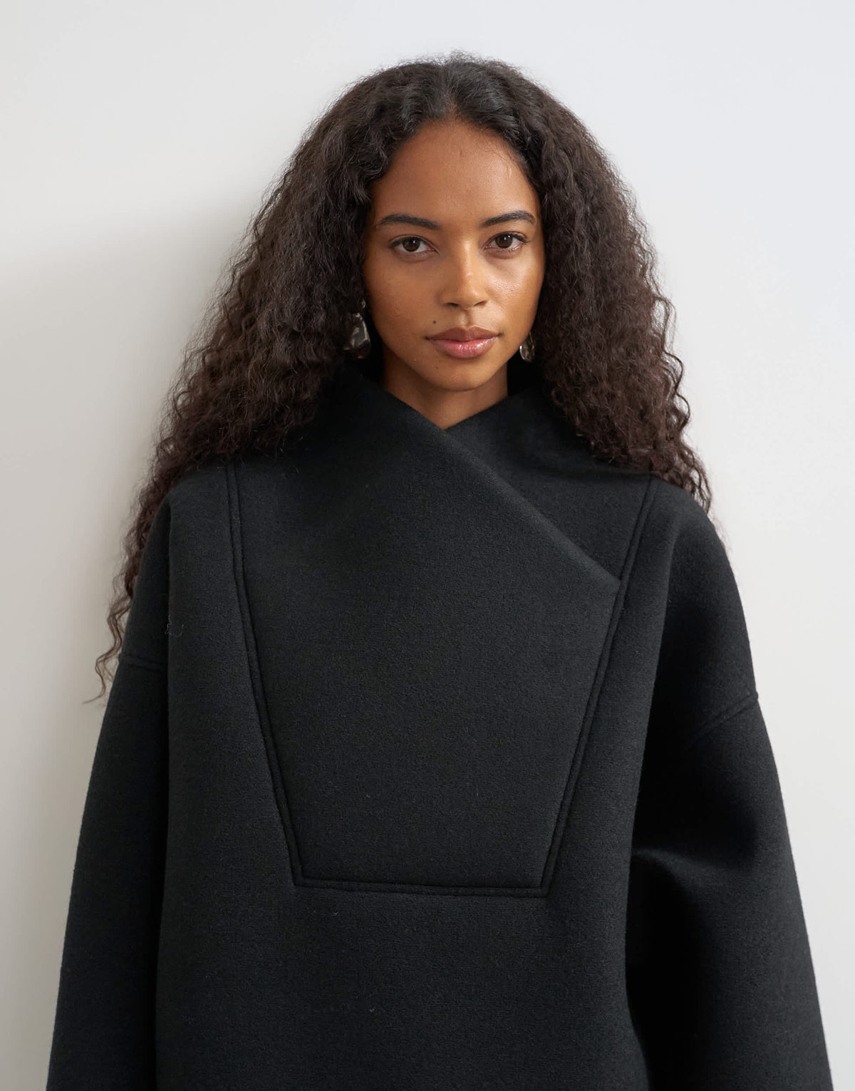 Topshop borg wrap neck sweat in black
