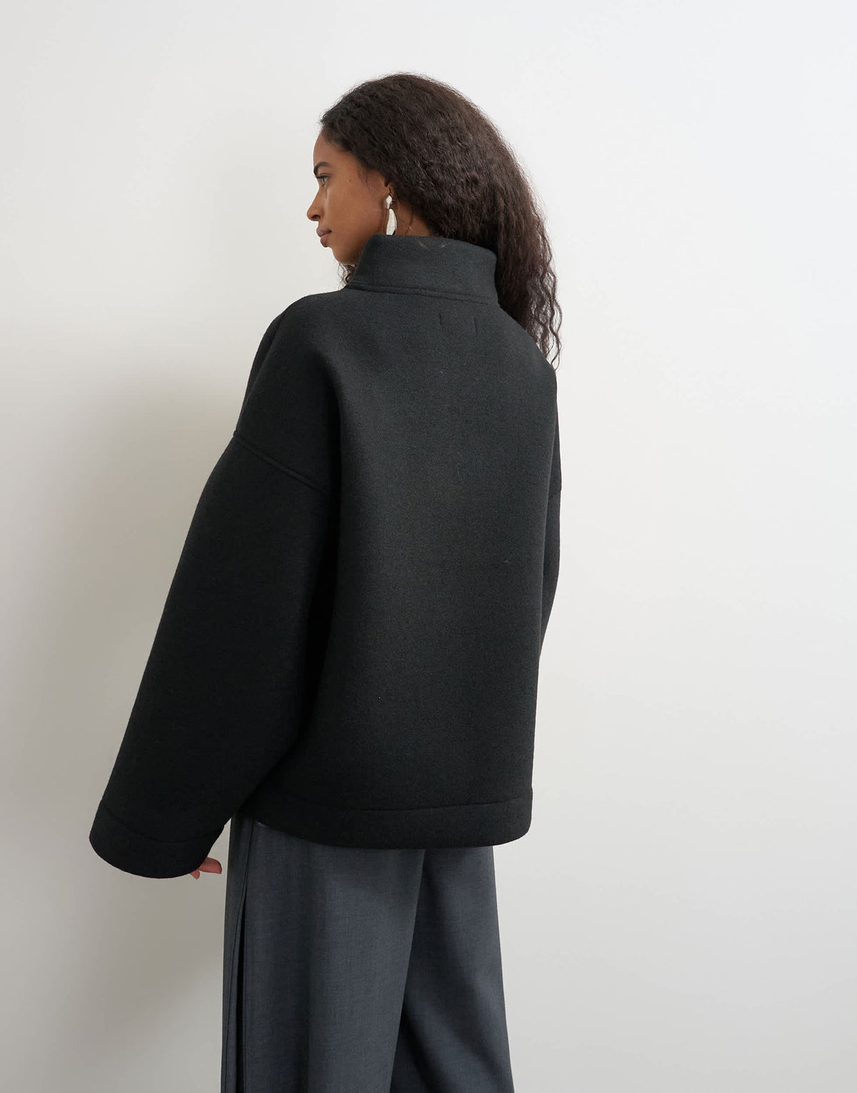 Topshop borg wrap neck sweat in black