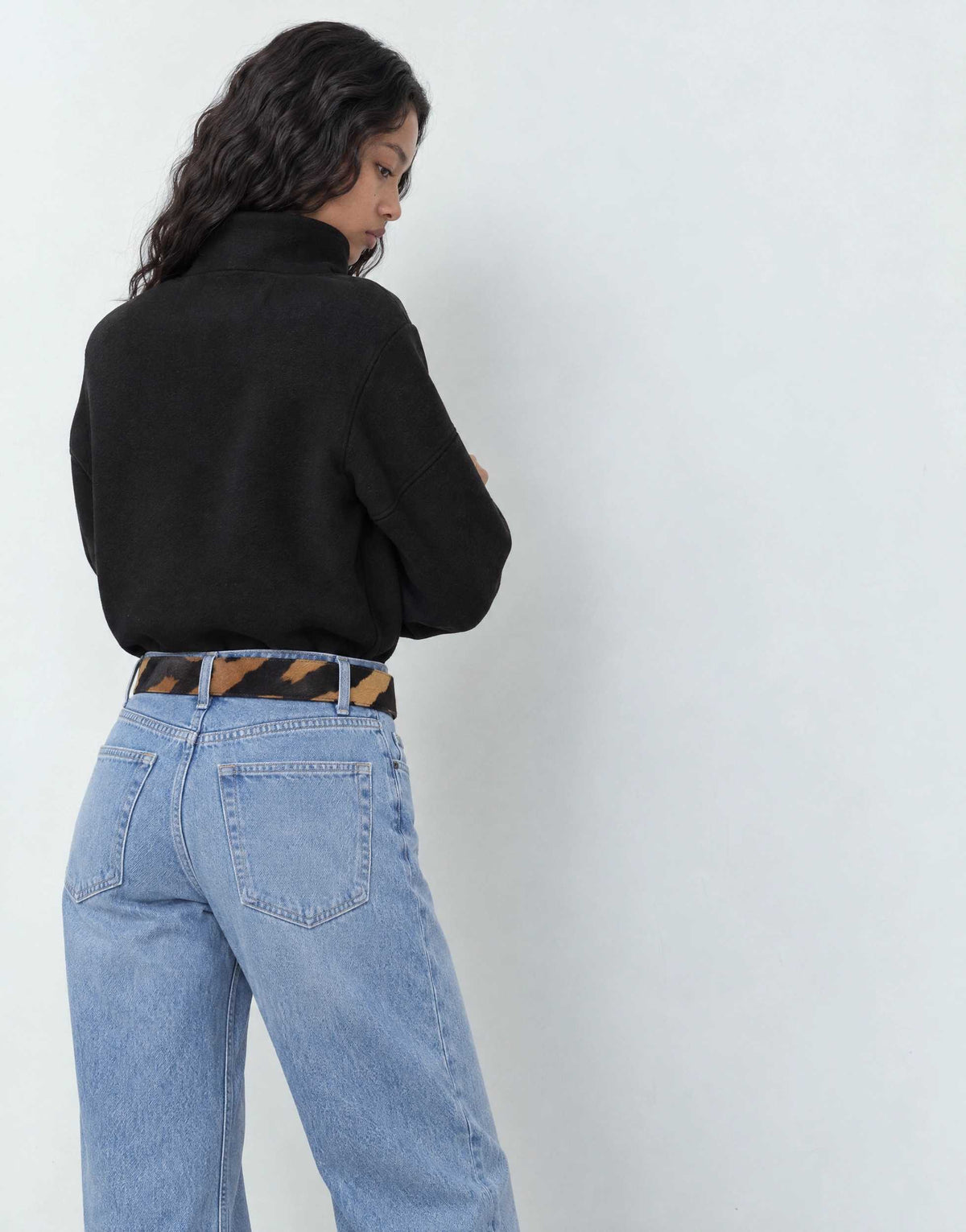 Topshop borg wrap neck sweat in black