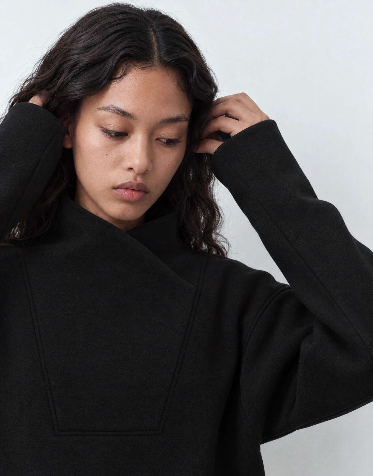 Topshop borg wrap neck sweat in black
