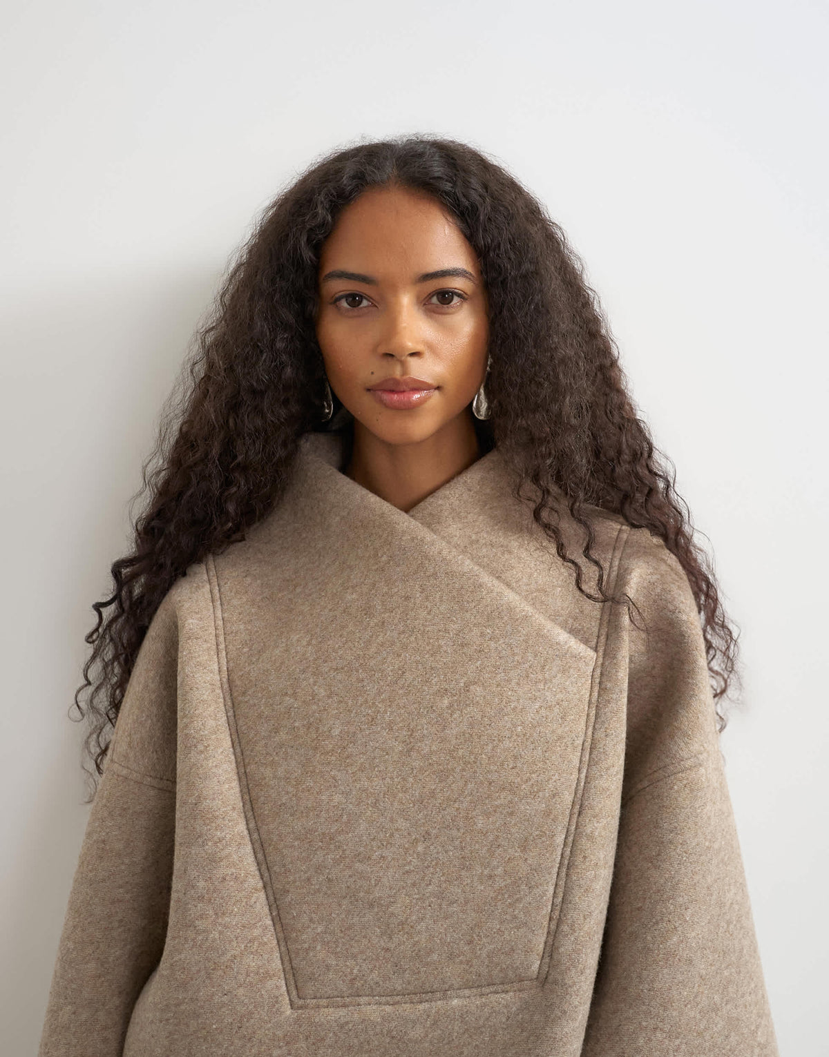Topshop borg wrap neck sweat in oat