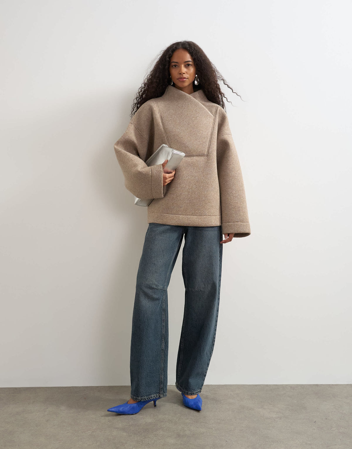 Topshop borg wrap neck sweat in oat