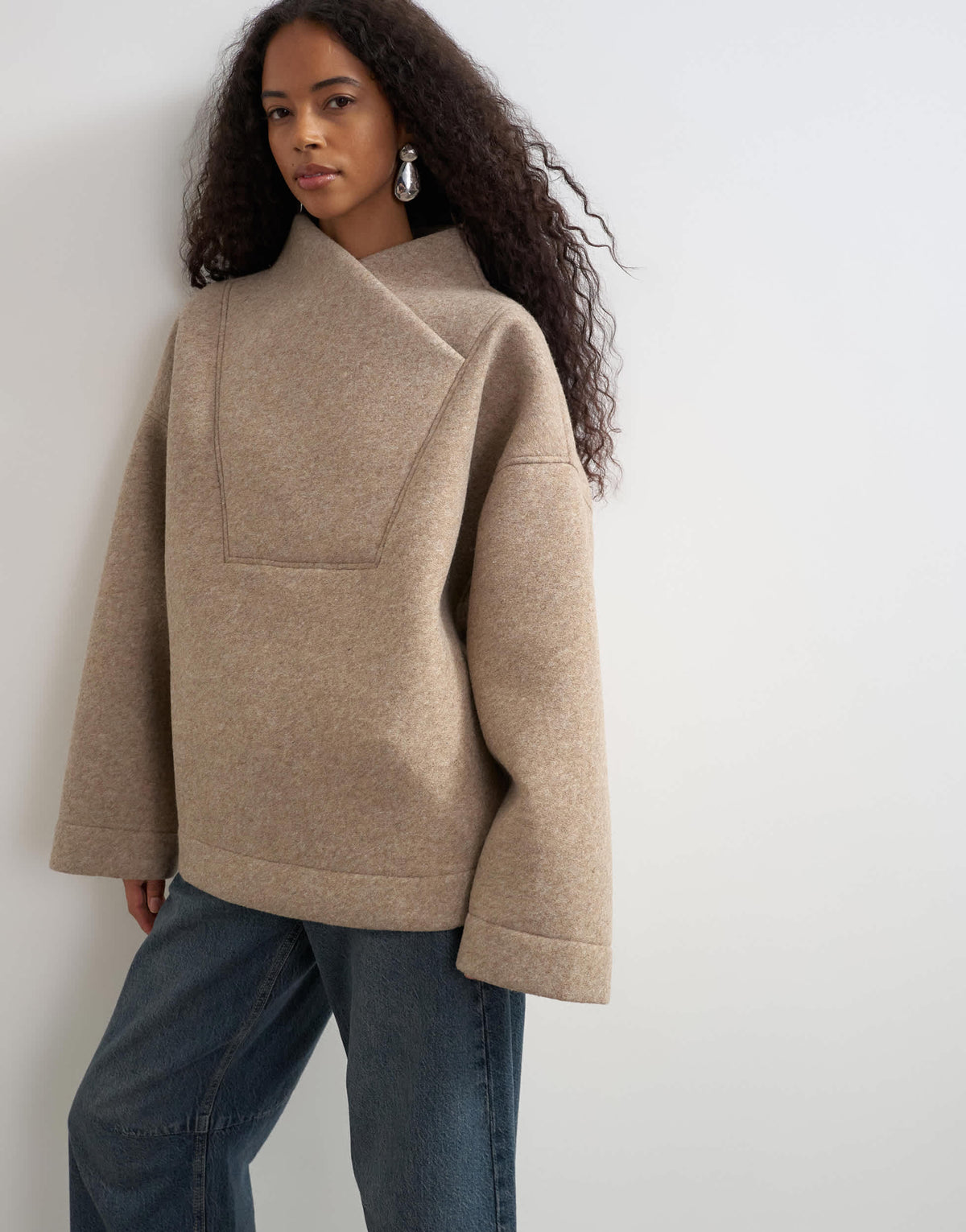 Topshop borg wrap neck sweat in oat