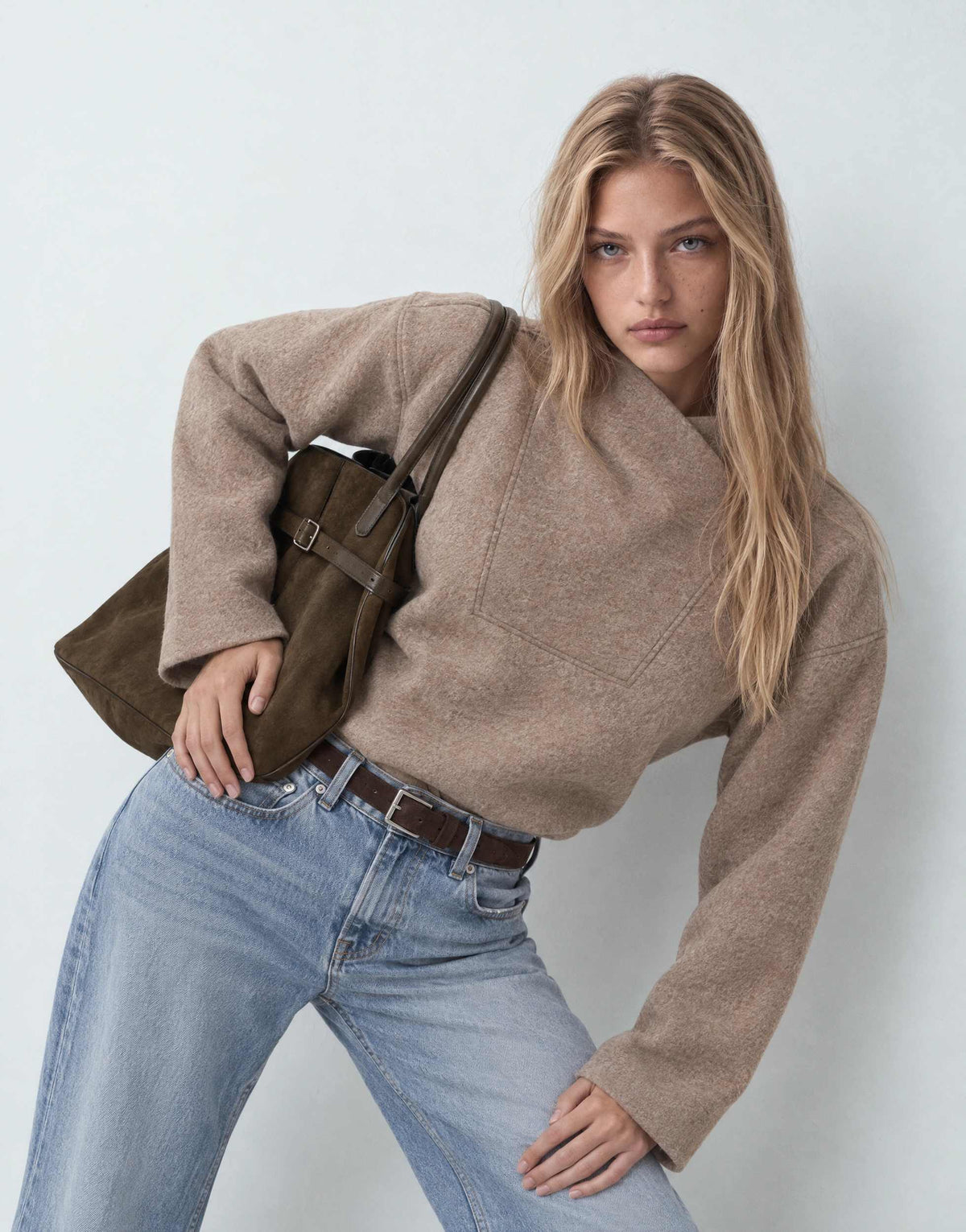 Topshop borg wrap neck sweat in oat