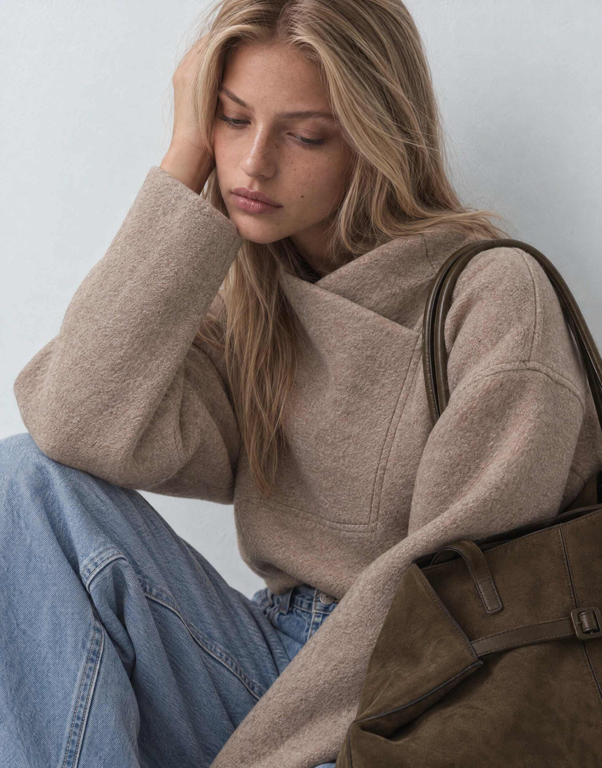 Topshop borg wrap neck sweat in oat