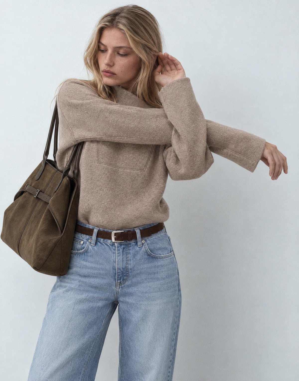 Topshop borg wrap neck sweat in oat