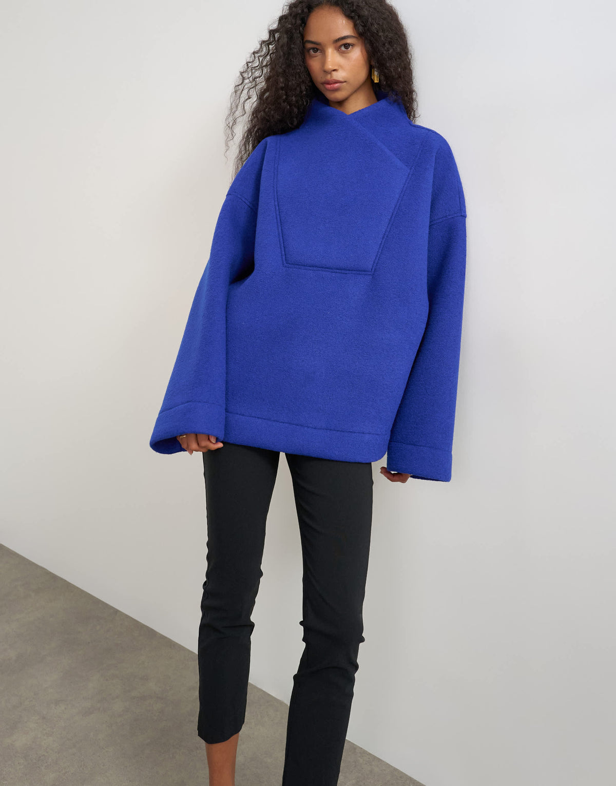Topshop borg wrap neck sweat in colbalt