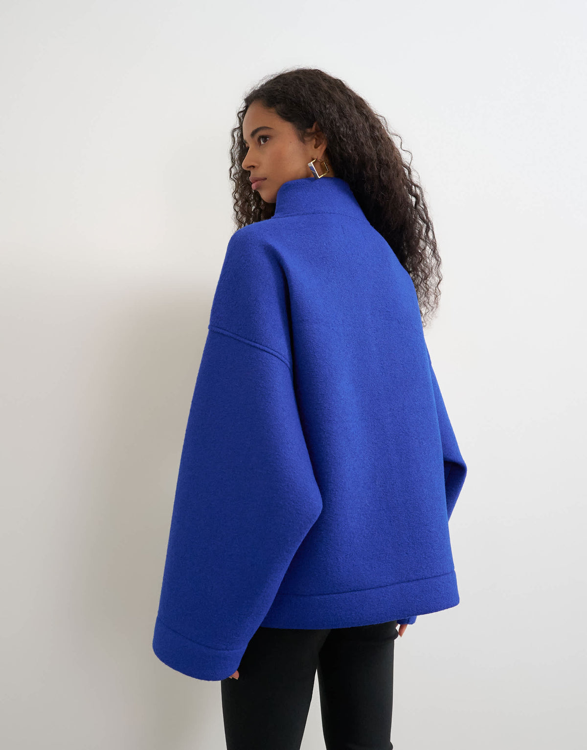 Topshop borg wrap neck sweat in colbalt