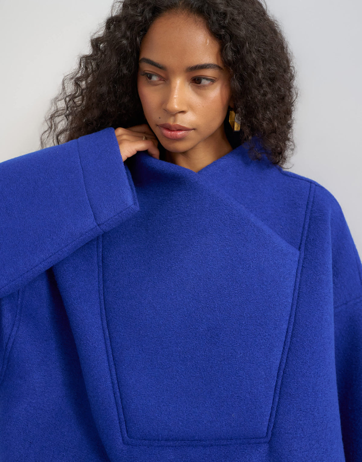 Topshop borg wrap neck sweat in colbalt