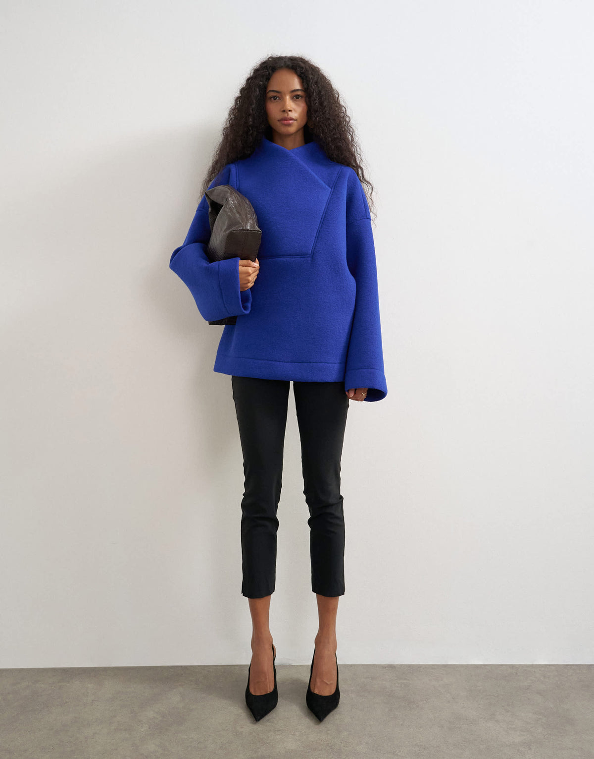 Topshop borg wrap neck sweat in colbalt