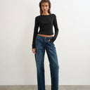 Topshop Ember low rise relaxed straight leg jean in blue black