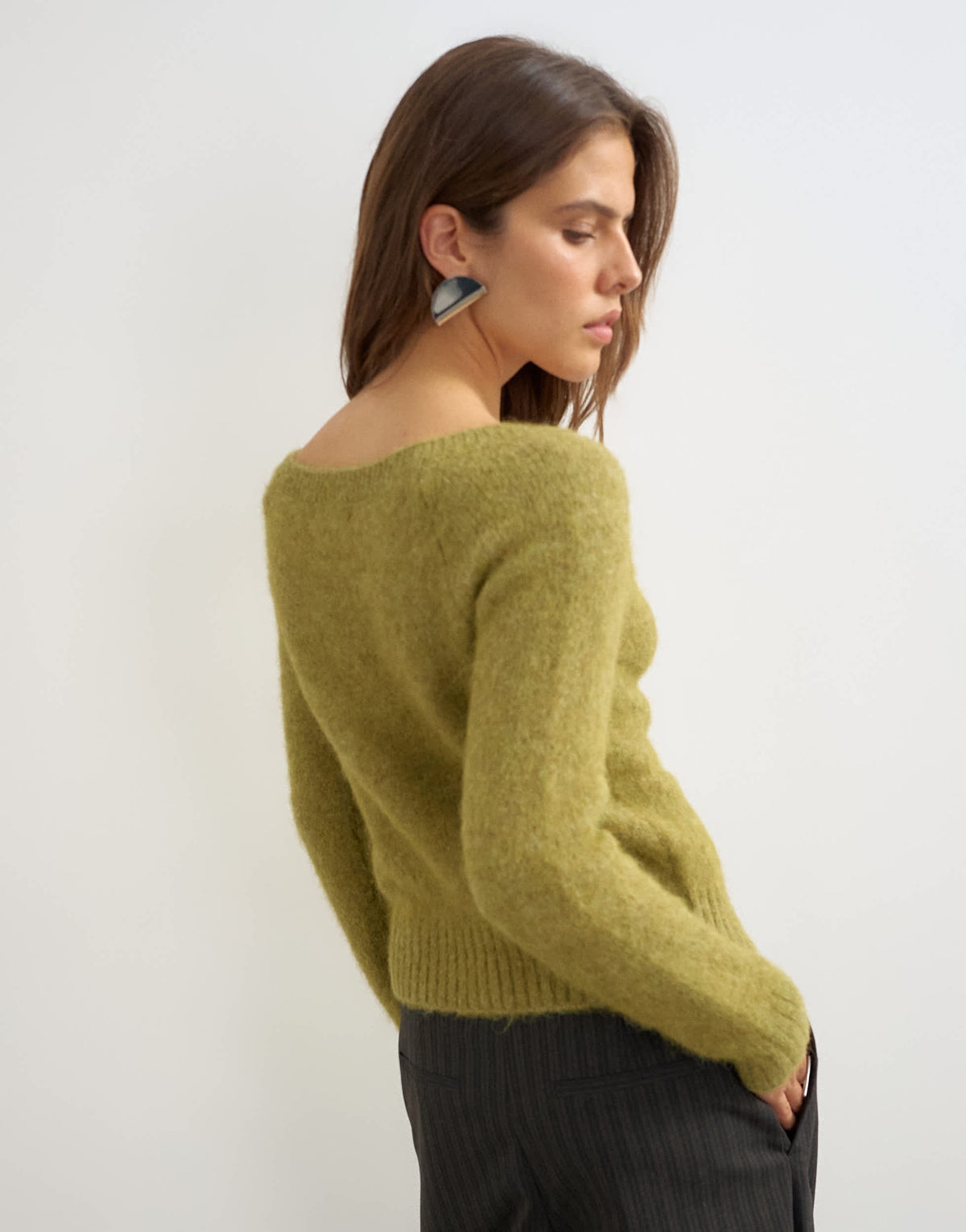 Topshop knitted premium rich alpaca wide neck short cardigan in green