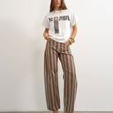 Topshop Barrel mid rise jean in brown and blue stripe