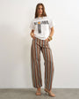 Topshop Barrel mid rise jean in brown and blue stripe
