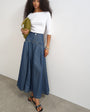 Topshop yoke pleated maxi skirt in indigo stripe