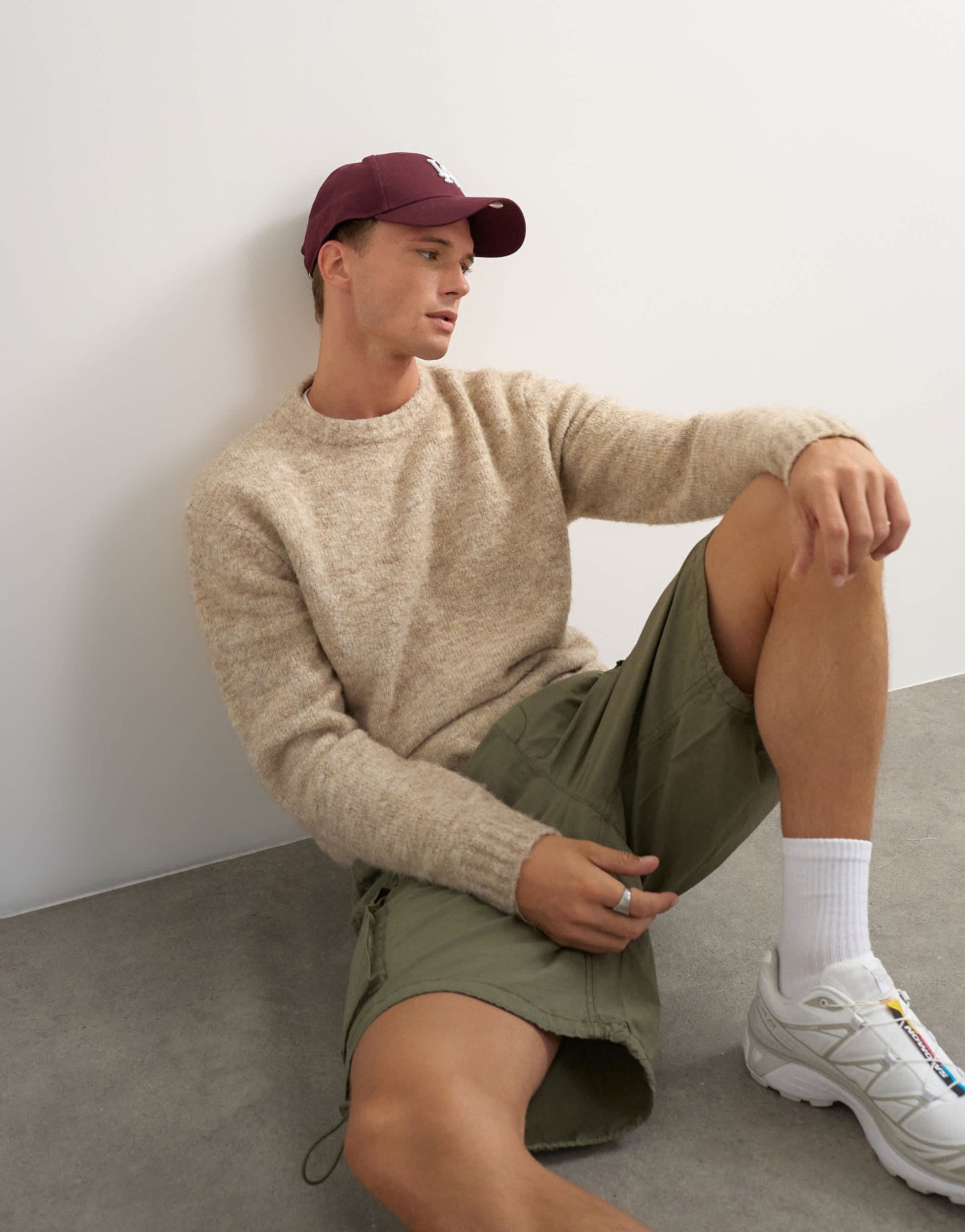 Topman relaxed fit loose knit jumper in stone