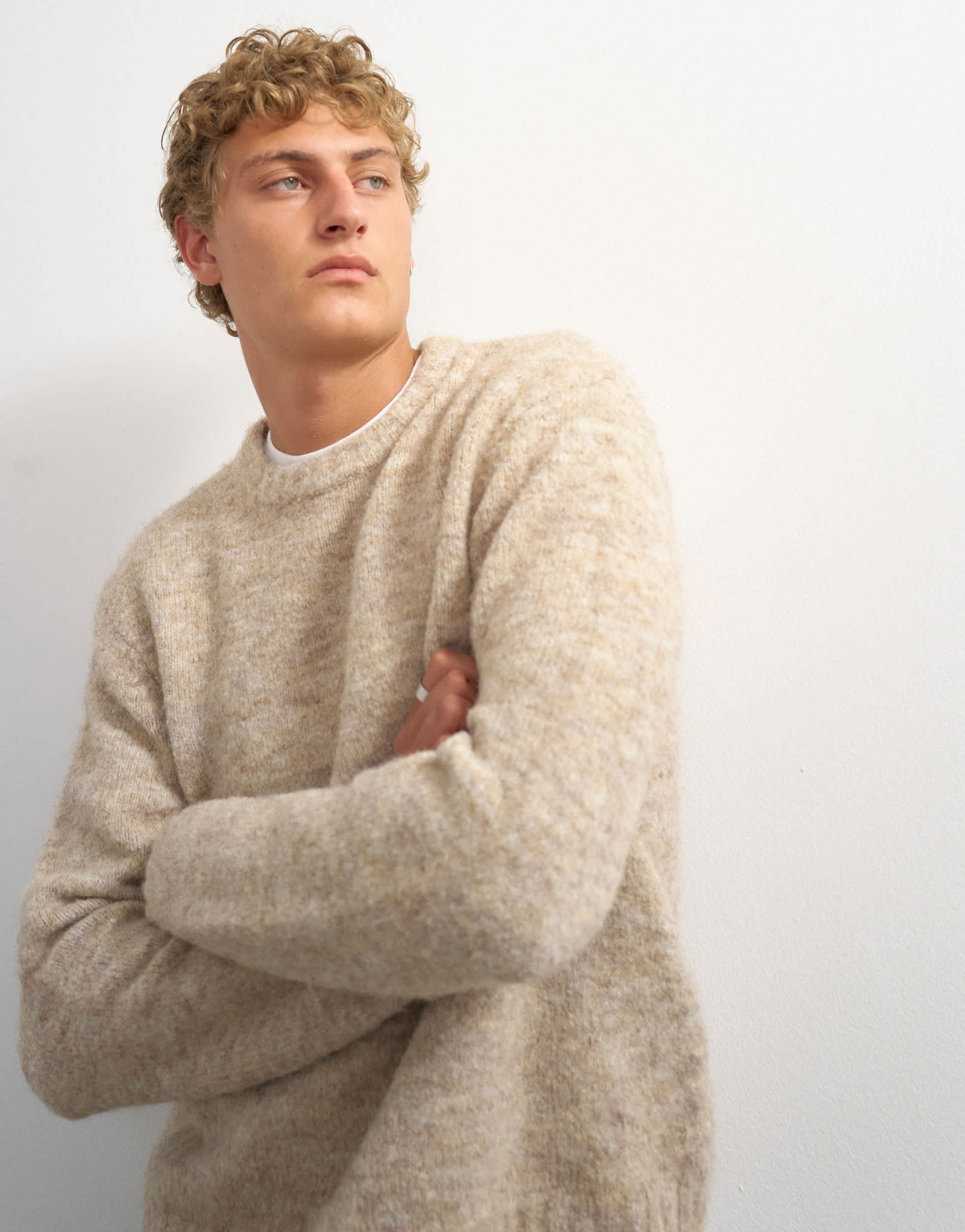 Topman relaxed fit loose knit jumper in stone