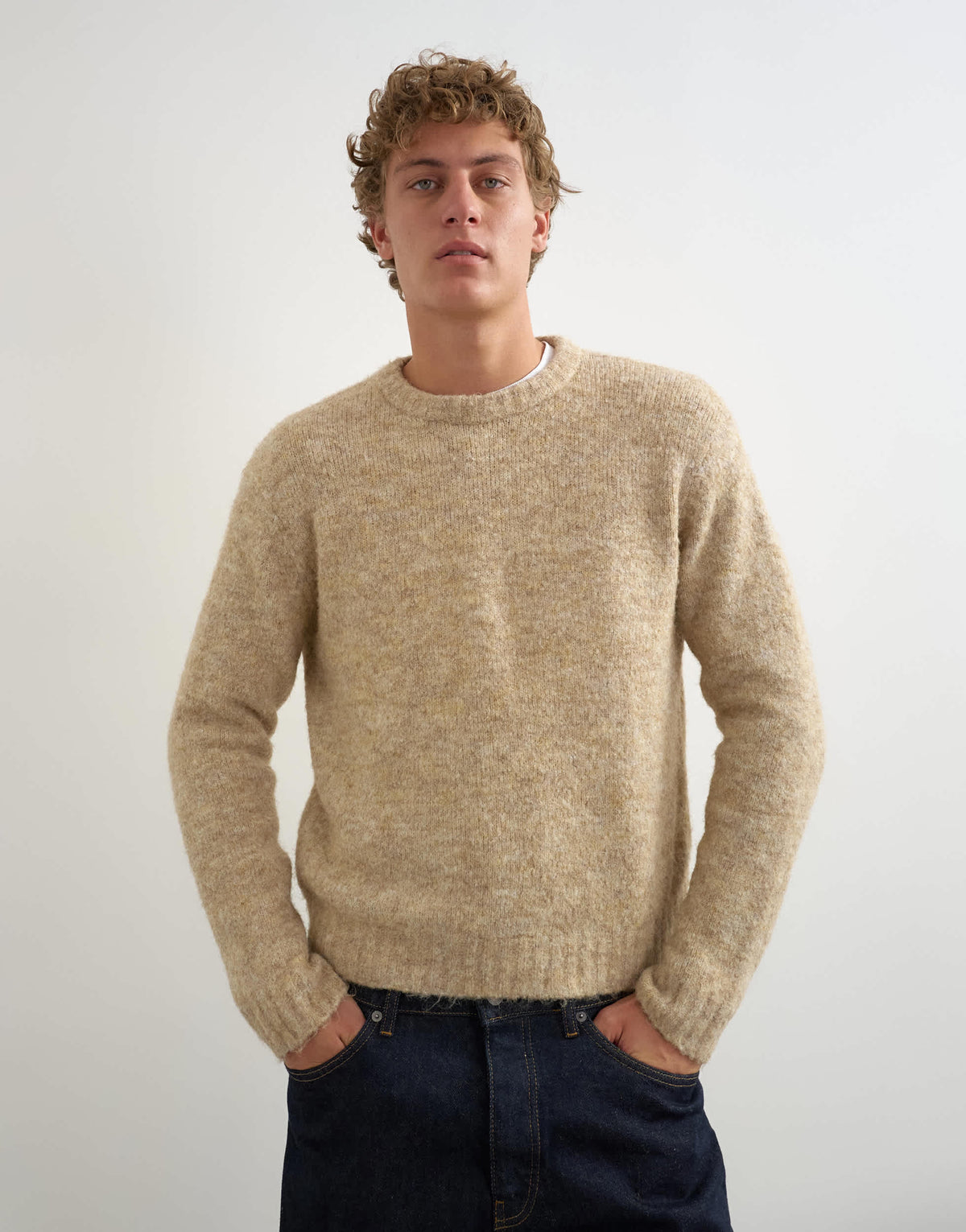 Topman relaxed fit loose knit jumper in stone