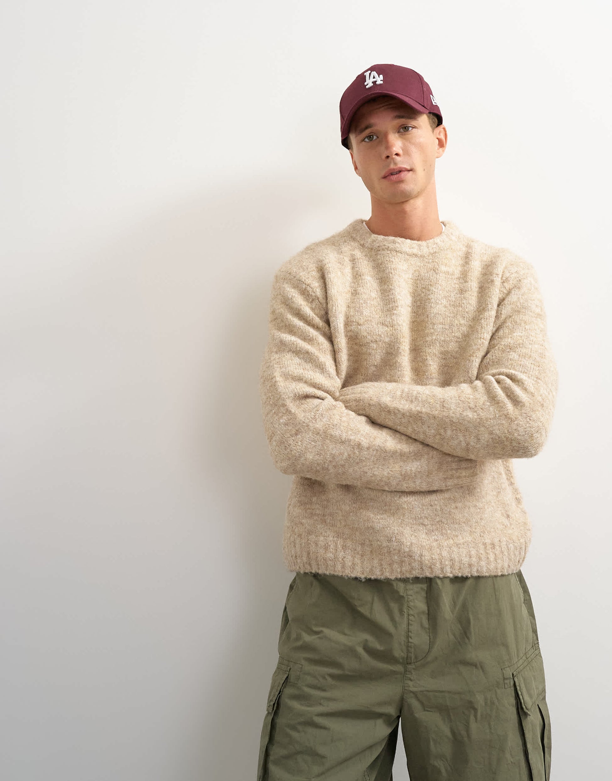 Topman relaxed fit loose knit jumper in stone