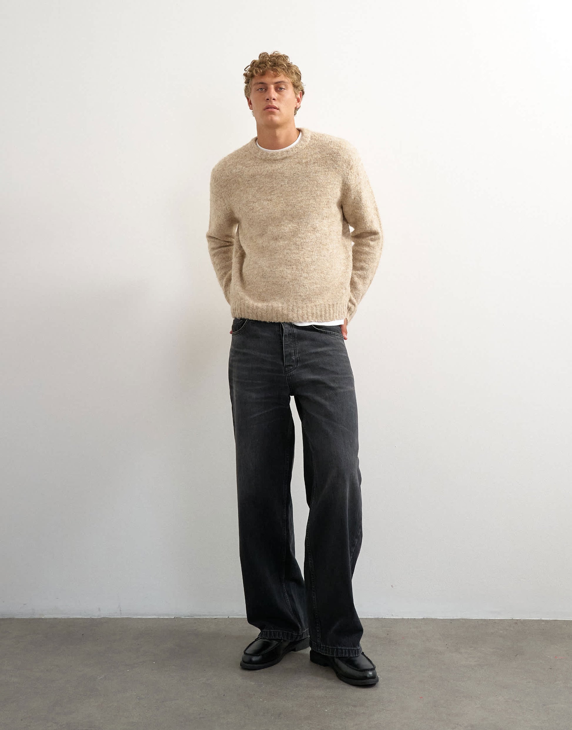 Topman relaxed fit loose knit jumper in stone