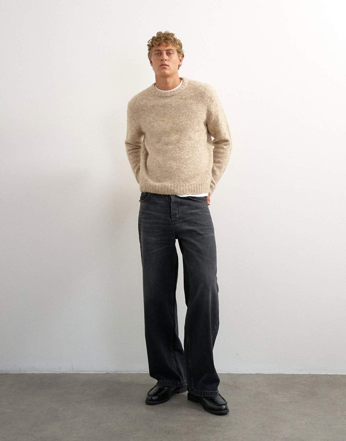 Topman relaxed fit loose knit jumper in stone
