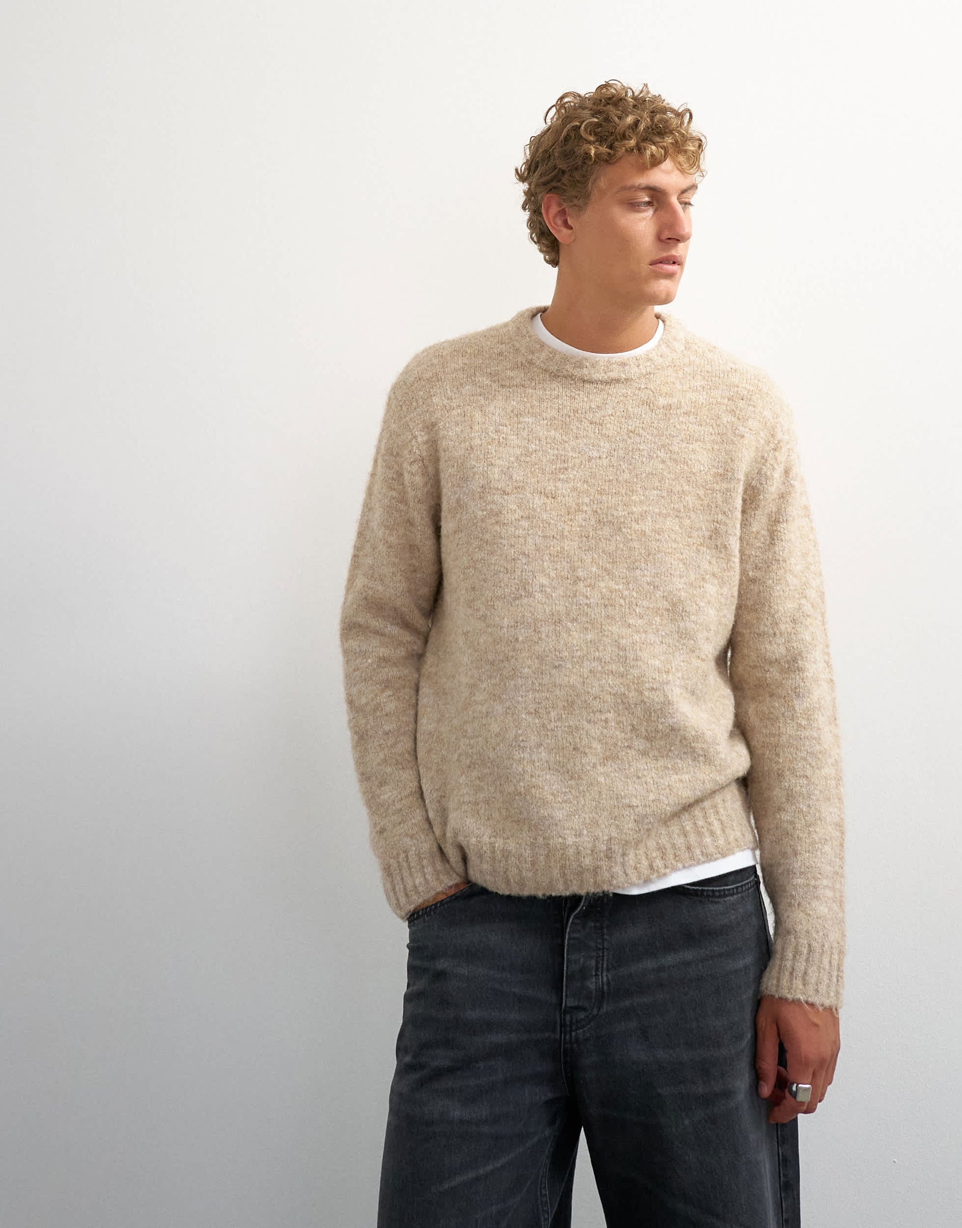 Topman relaxed fit loose knit jumper in stone