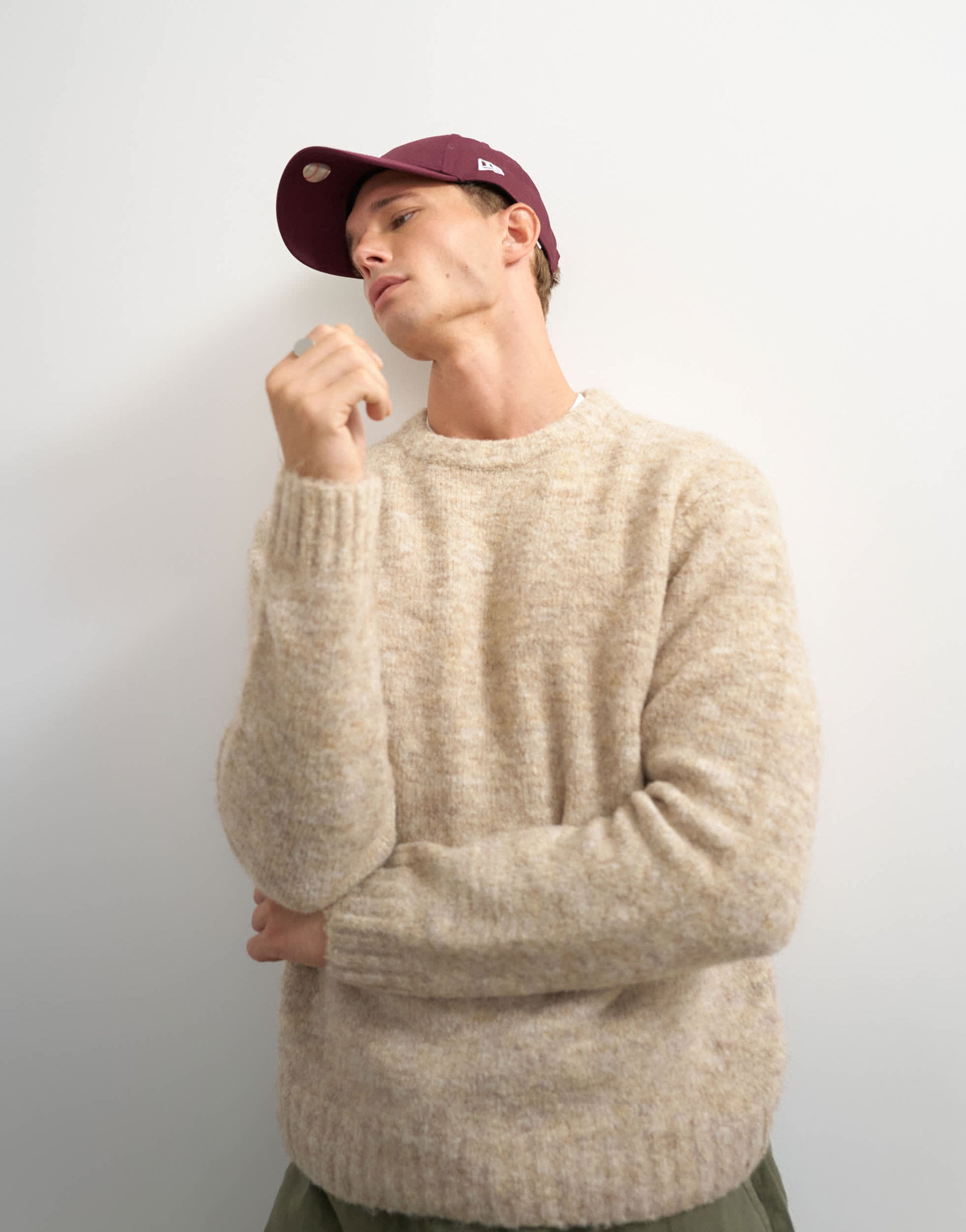 Topman relaxed fit loose knit jumper in stone