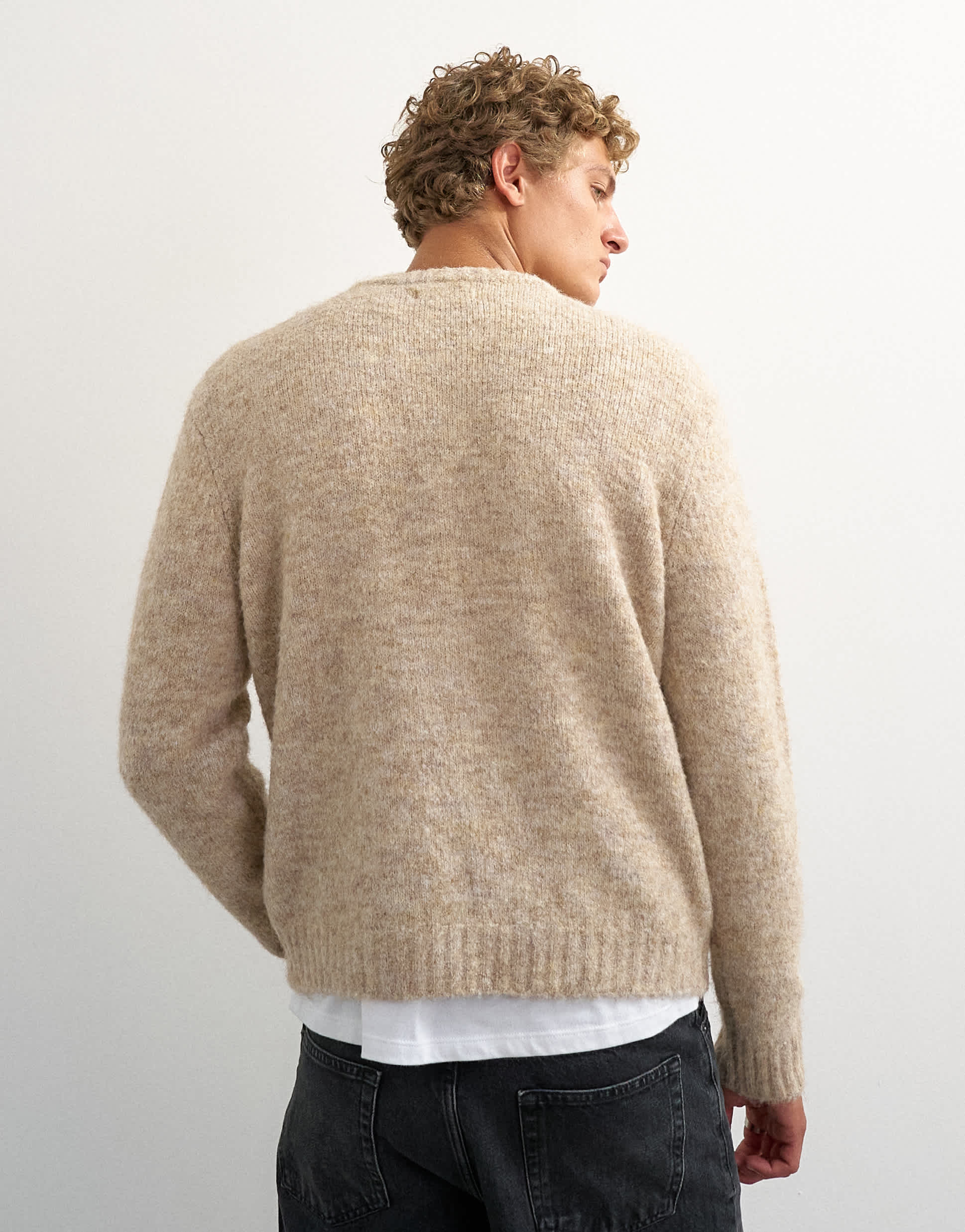 Topman relaxed fit loose knit jumper in stone