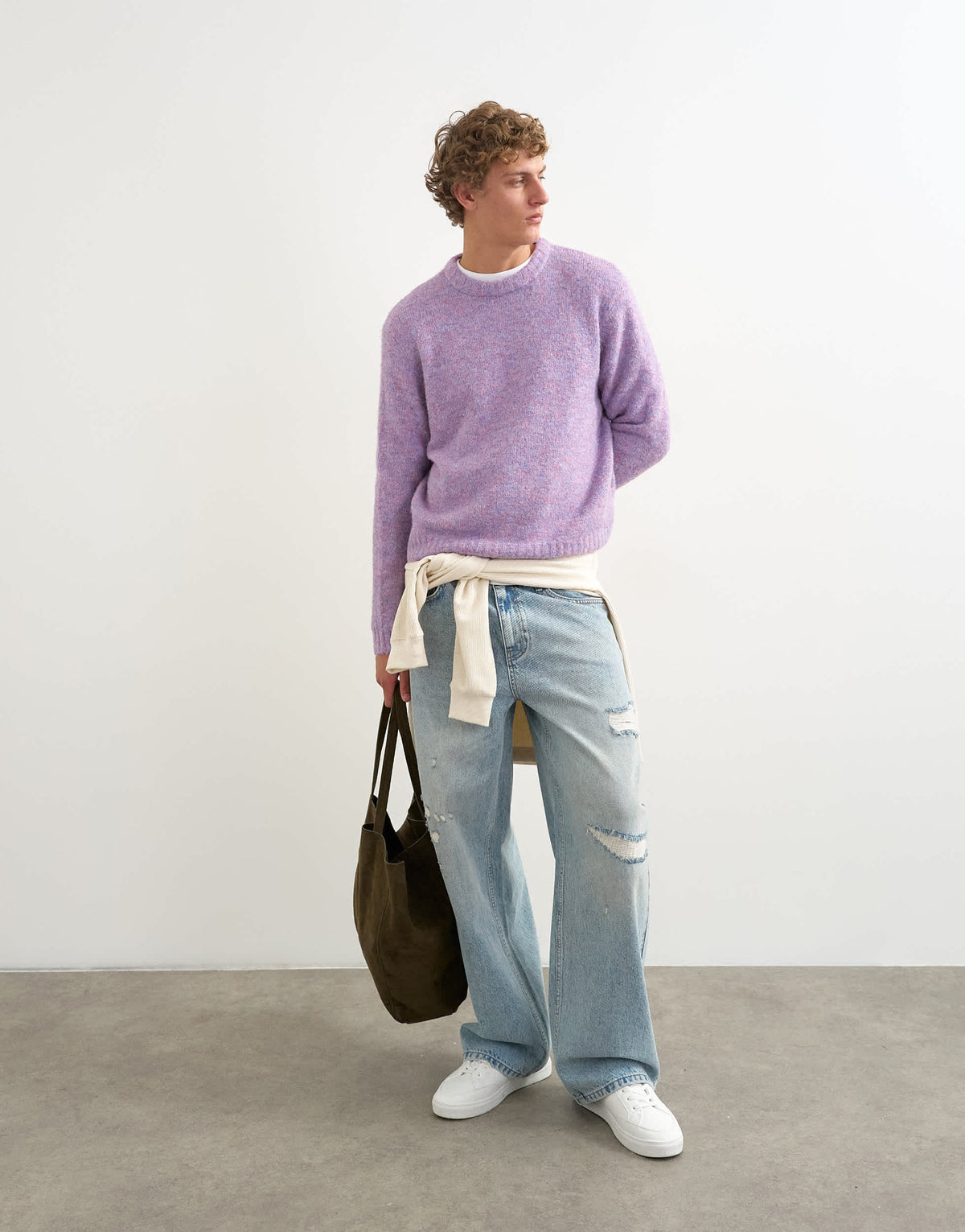 Topman relaxed fit loose knit jumper in lilac