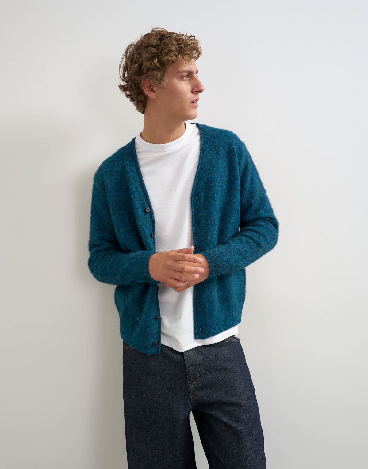 Topman classic fit brushed knitted cardigan in dark teal