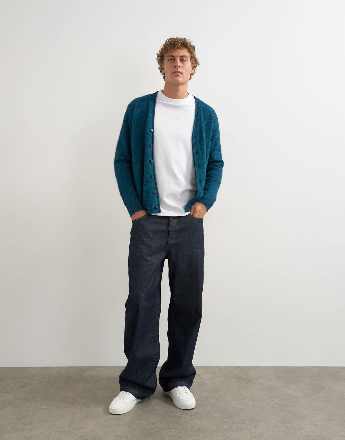 Topman classic fit brushed knitted cardigan in dark teal