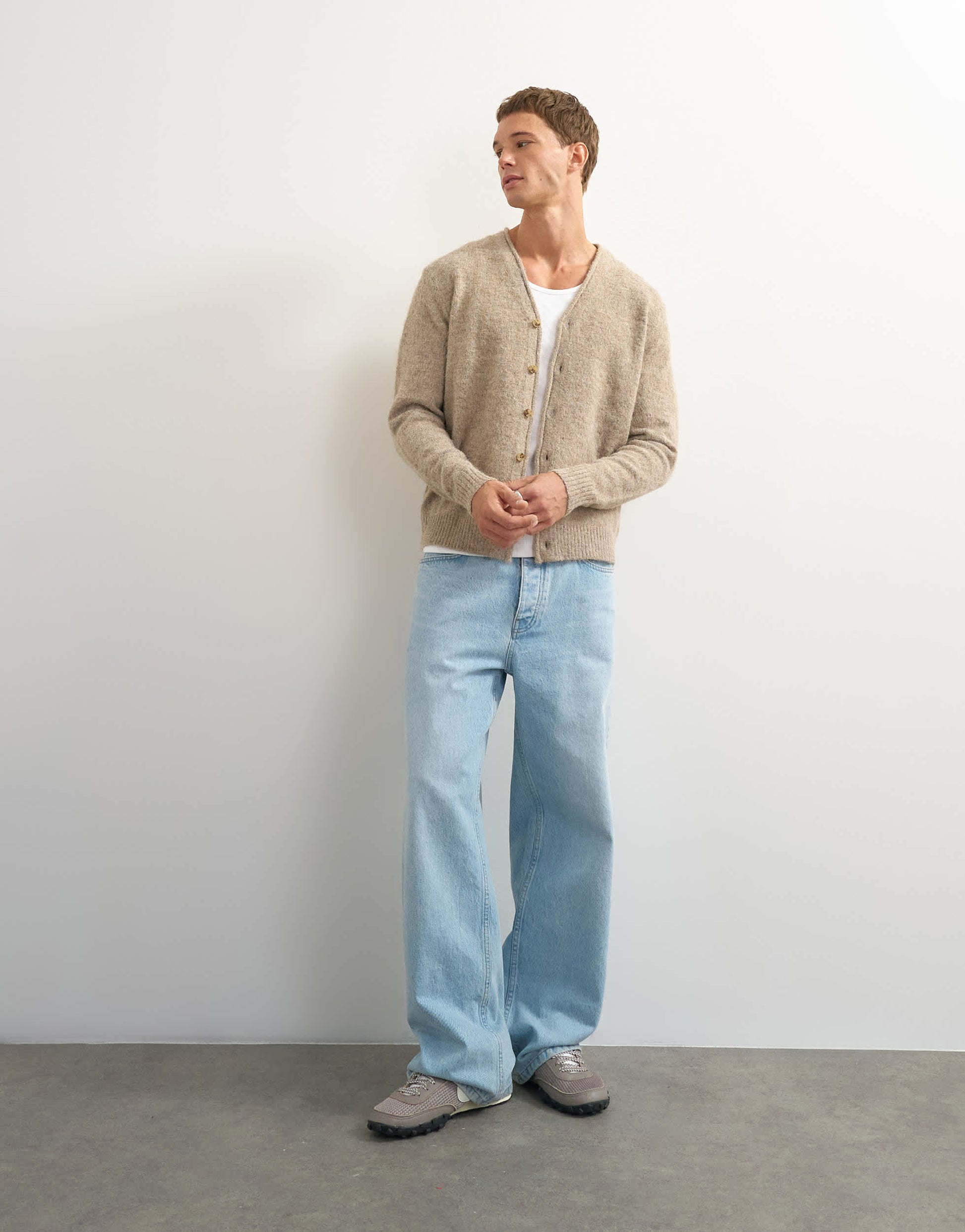 Topman classic fit brushed knitted cardigan in oatmeal