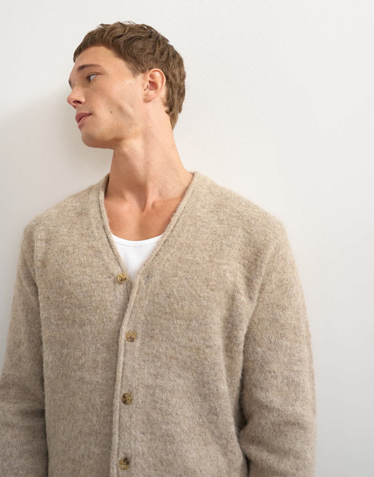 Topman classic fit brushed knitted cardigan in oatmeal