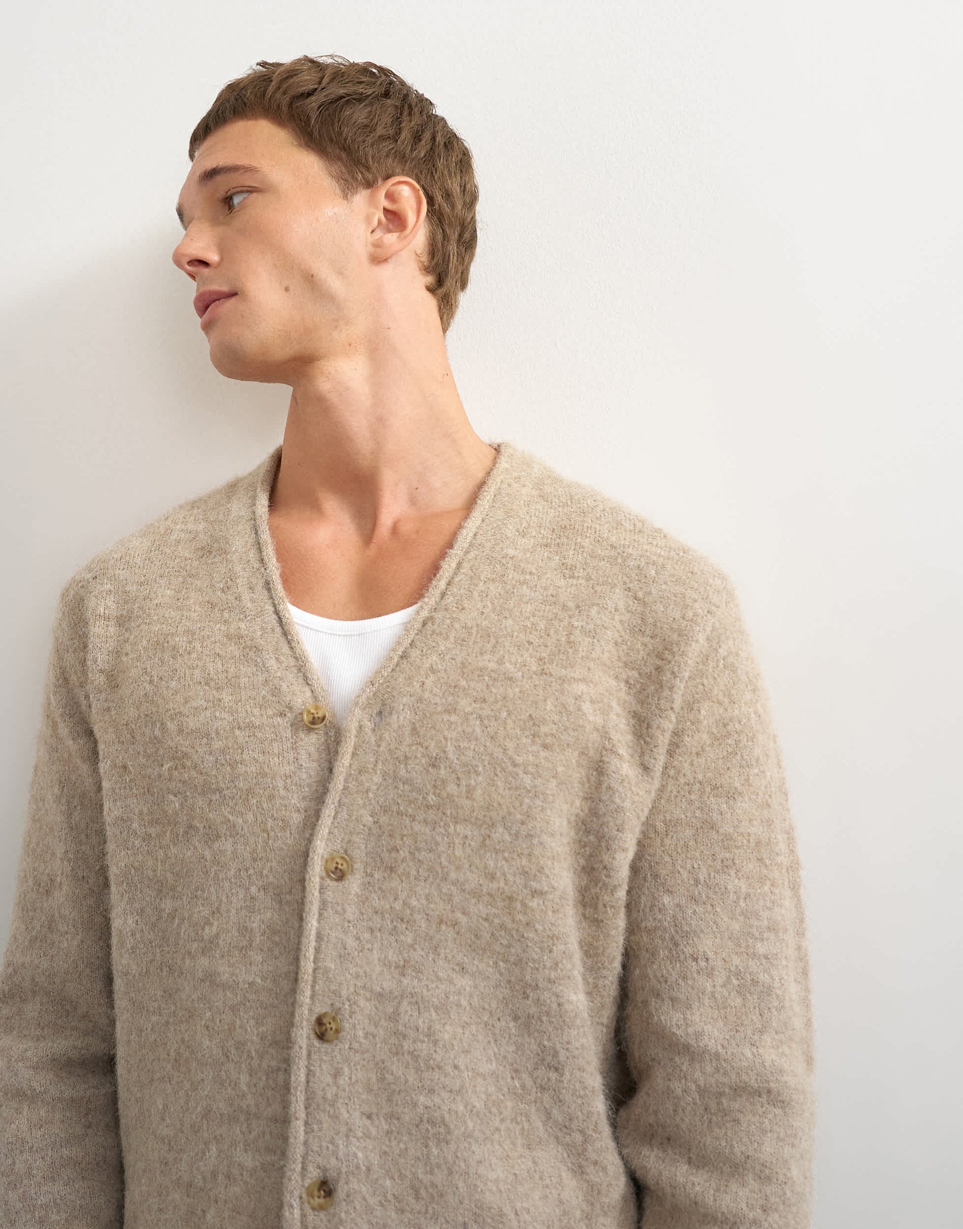 Topman classic fit brushed knitted cardigan in oatmeal