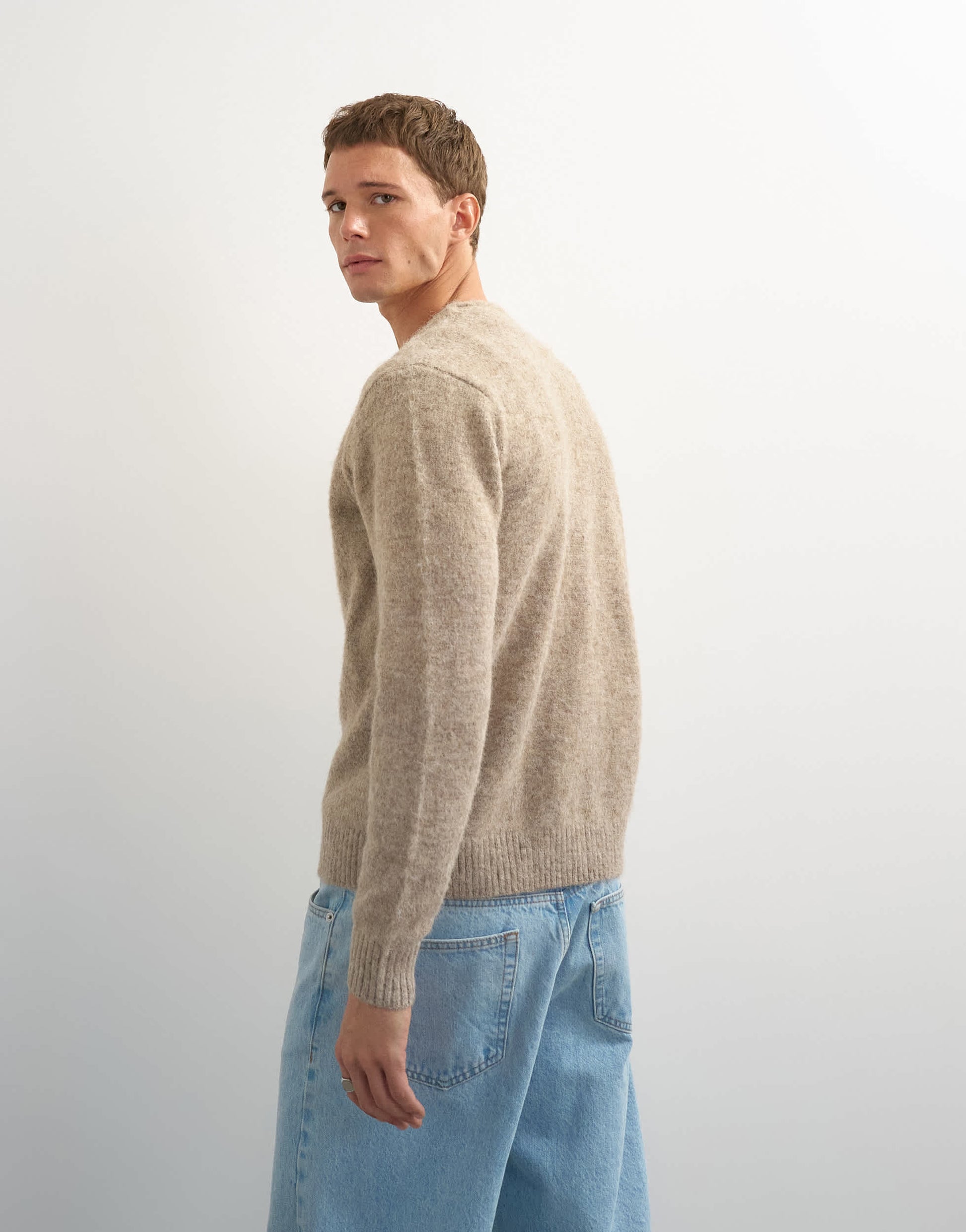 Topman classic fit brushed knitted cardigan in oatmeal