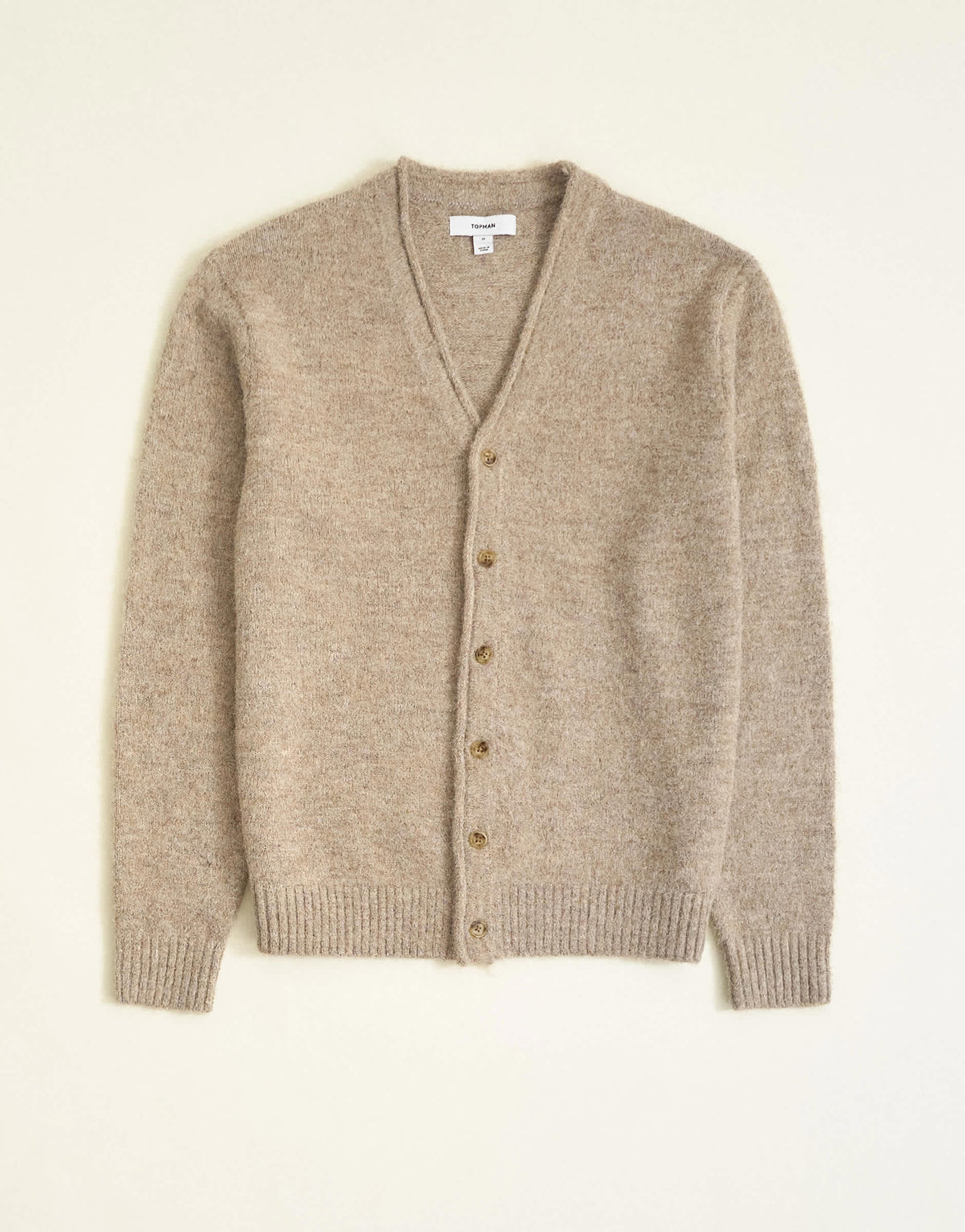 Topman classic fit brushed knitted cardigan in oatmeal
