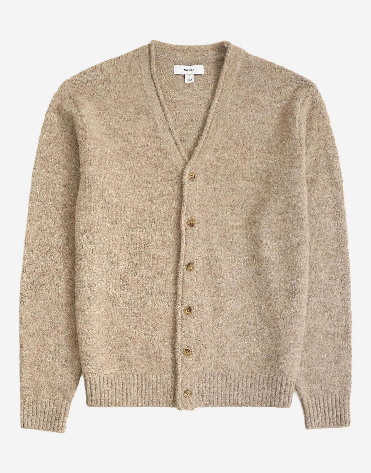 Topman classic fit brushed knitted cardigan in oatmeal