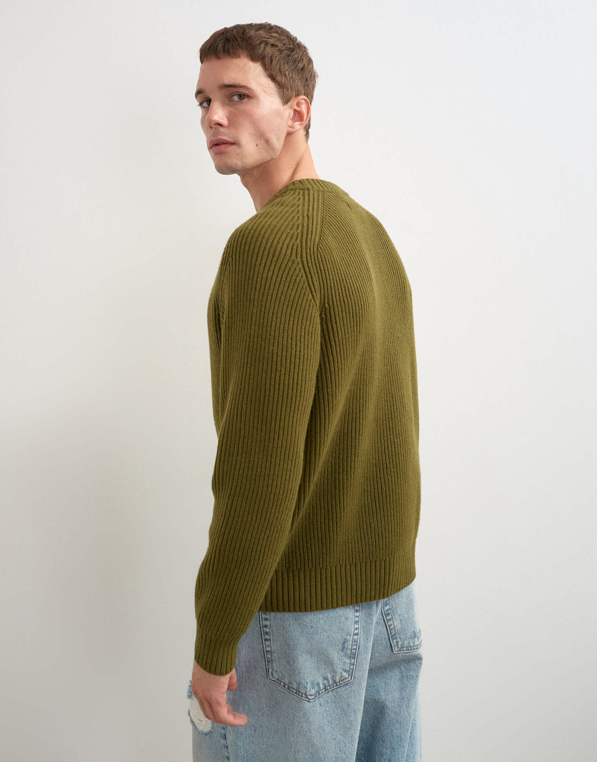 Topman fisherman rib knitted jumper in khaki