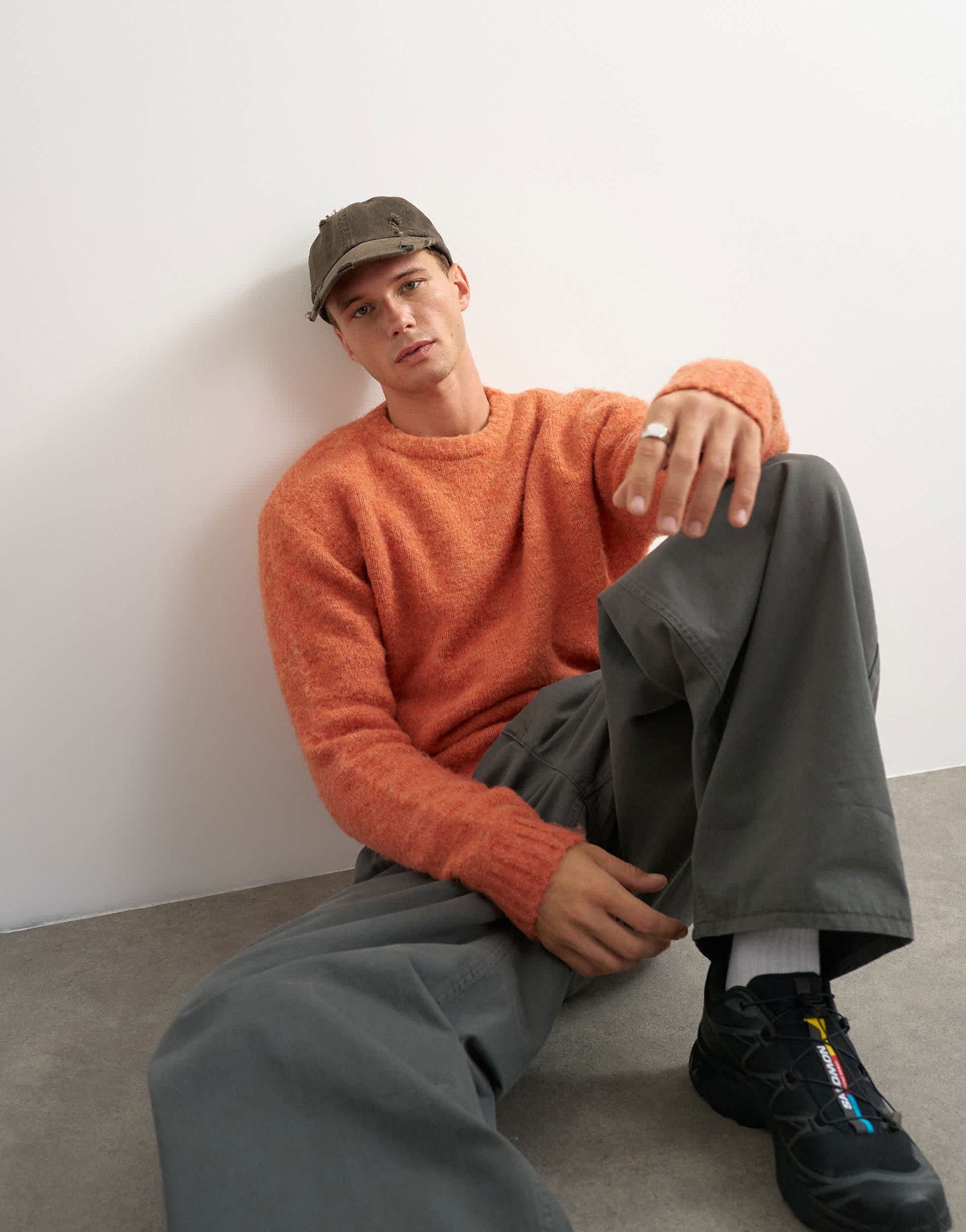 Topman relaxed fit crewneck knitted jumper in orange