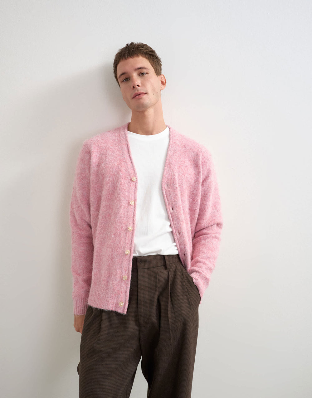 Topman classic fit brushed knitted cardigan in pink