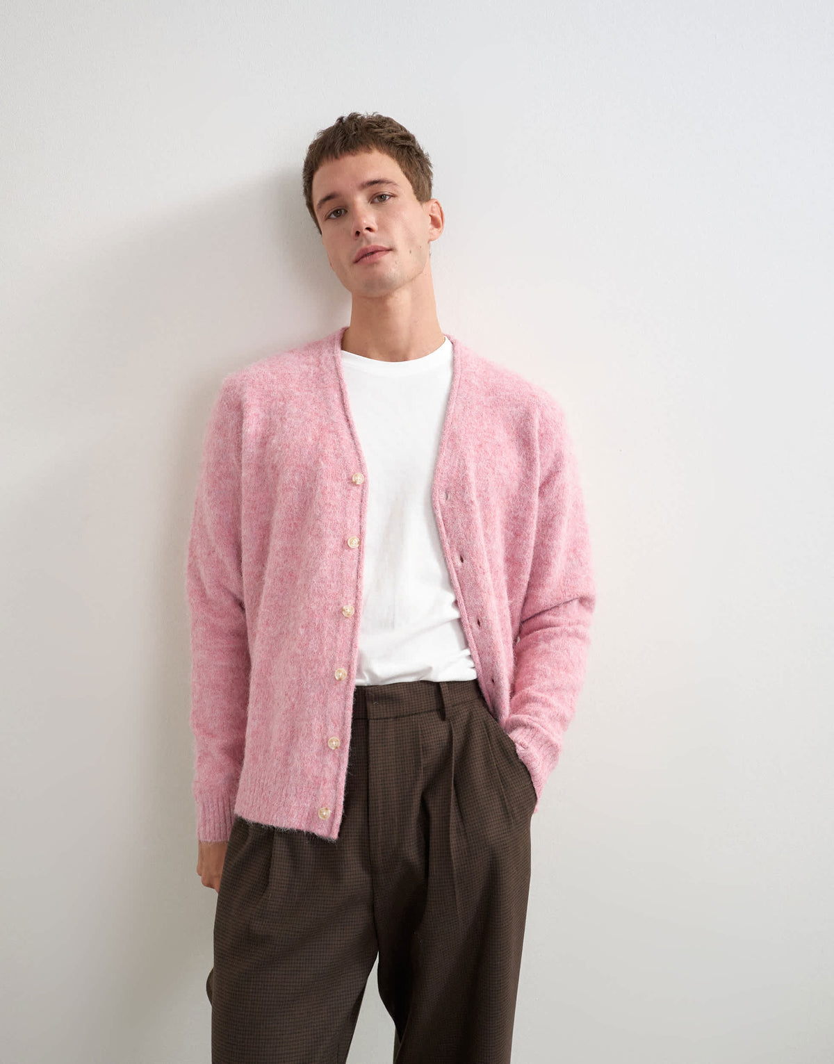 Topman classic fit brushed knitted cardigan in pink